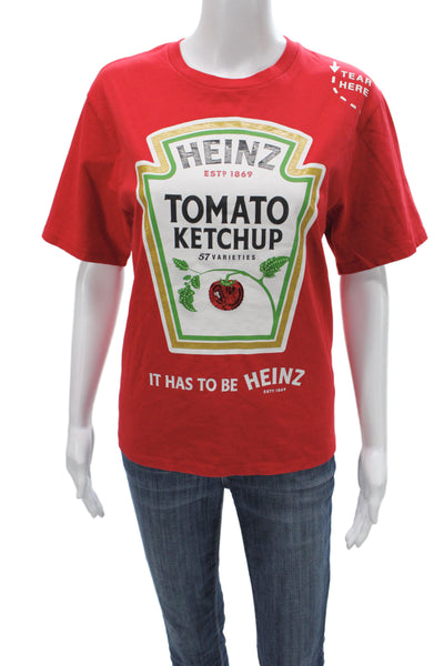Kate Spade New York Women Red Jersey T-Shirt Short Sleeve Cotton Heinz Size M