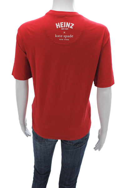 Kate Spade New York Women Red Jersey T-Shirt Short Sleeve Cotton Heinz Size M