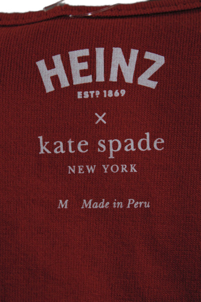 Kate Spade New York Women Red Jersey T-Shirt Short Sleeve Cotton Heinz Size M