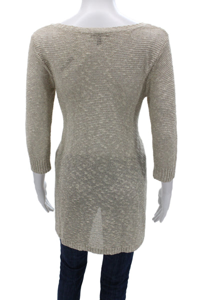 Eileen Fisher Women Pullover Sweater Beige V-Neck 3/4 Sleeve Linen Size XS