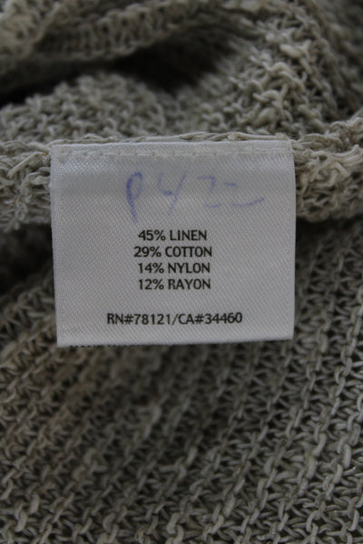 Eileen Fisher Women Pullover Sweater Beige V-Neck 3/4 Sleeve Linen Size XS