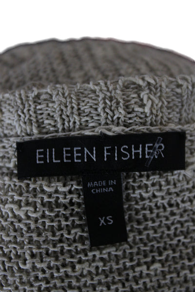 Eileen Fisher Women Pullover Sweater Beige V-Neck 3/4 Sleeve Linen Size XS