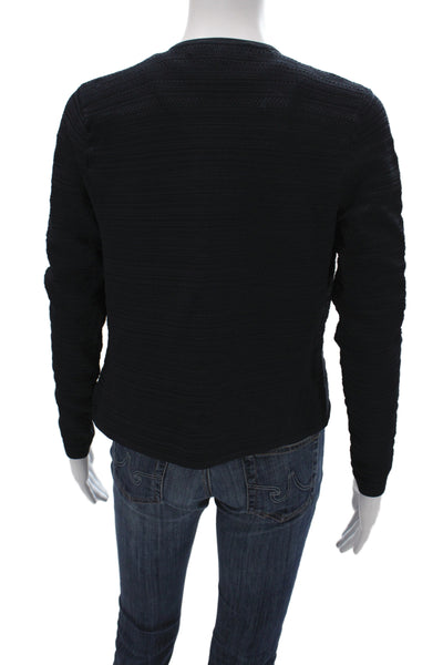Ralph Lauren Black Label Women Black Striped Cardigan Round Neck Size M