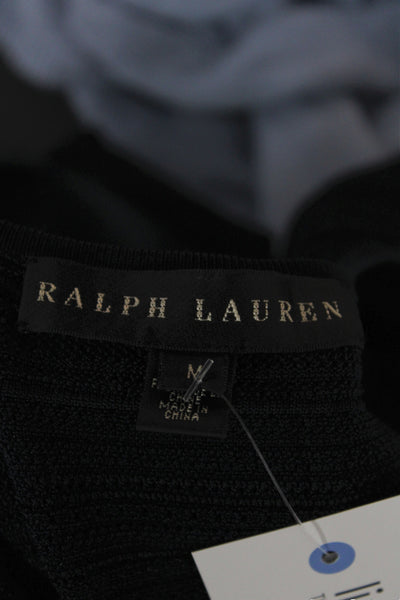 Ralph Lauren Black Label Women Black Striped Cardigan Round Neck Size M