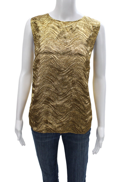 J Crew Collection Womens Gold Metallic Geometric Camisole Zip Neck Size L