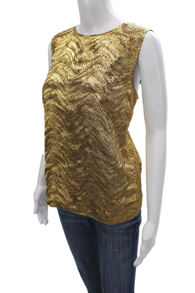 J Crew Collection Womens Gold Metallic Geometric Camisole Zip Neck Size L
