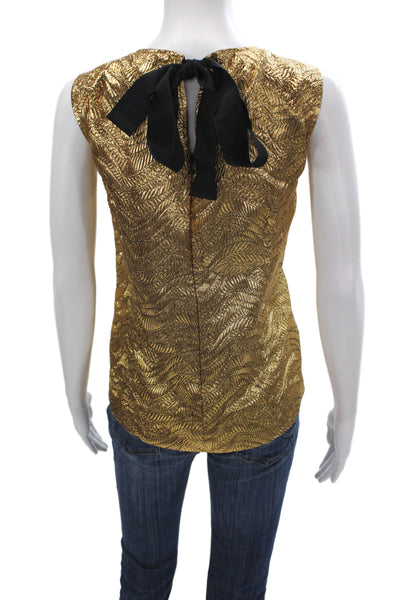 J Crew Collection Womens Gold Metallic Geometric Camisole Zip Neck Size L