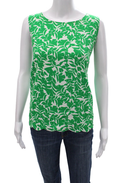 J Crew Women Basic Floral Tank Green Round Neck Sleeveless Size M