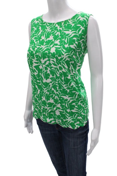 J Crew Women Basic Floral Tank Green Round Neck Sleeveless Size M