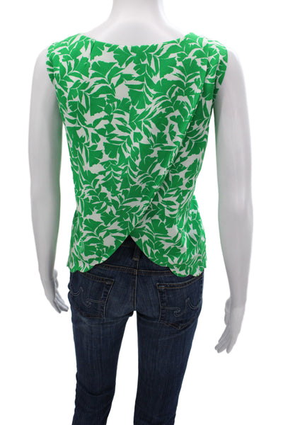 J Crew Women Basic Floral Tank Green Round Neck Sleeveless Size M