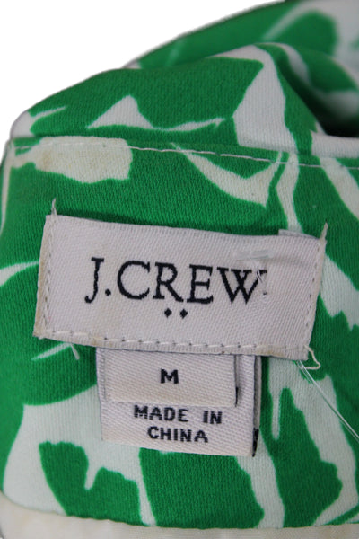 J Crew Women Basic Floral Tank Green Round Neck Sleeveless Size M
