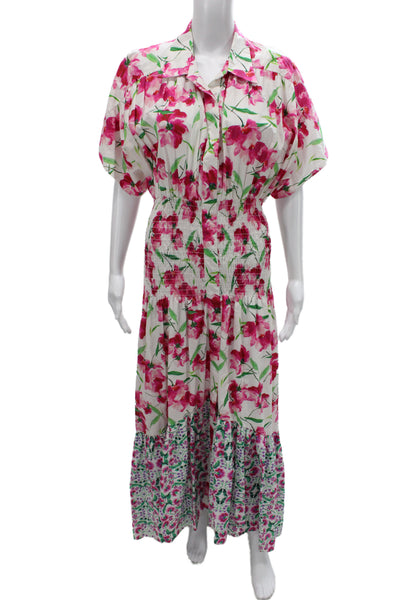 Misa Womens Maxi Floral Cotton Collared Button Short Sleeve Dress Size M