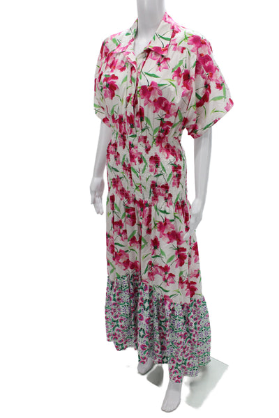 Misa Womens Maxi Floral Cotton Collared Button Short Sleeve Dress Size M