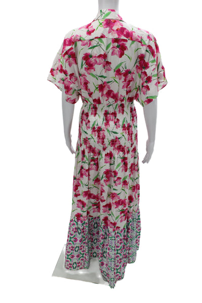 Misa Womens Maxi Floral Cotton Collared Button Short Sleeve Dress Size M
