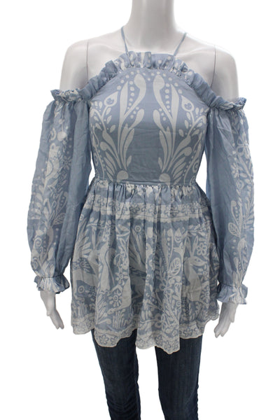 Alice McCall Women Halter Floral Mini Blouse Long Sleeve Blue Size 0
