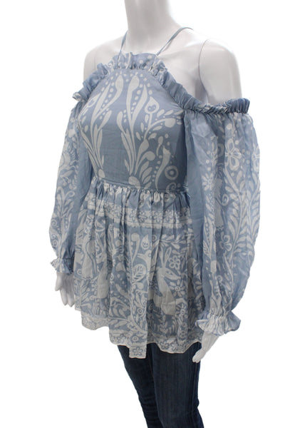 Alice McCall Women Halter Floral Mini Blouse Long Sleeve Blue Size 0