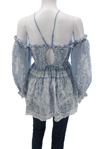 Alice McCall Women Halter Floral Mini Blouse Long Sleeve Blue Size 0