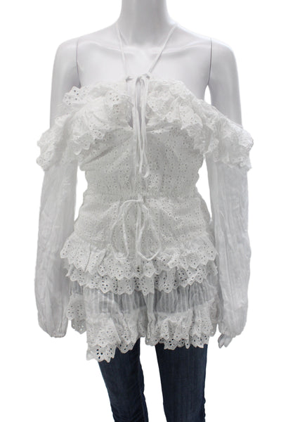 Alice McCall Womens Mini Halter Long Sleeve Cotton Blouse White Bohemian Size 4