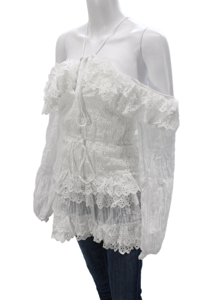 Alice McCall Womens Mini Halter Long Sleeve Cotton Blouse White Bohemian Size 4