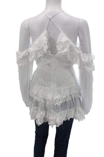 Alice McCall Womens Mini Halter Long Sleeve Cotton Blouse White Bohemian Size 4