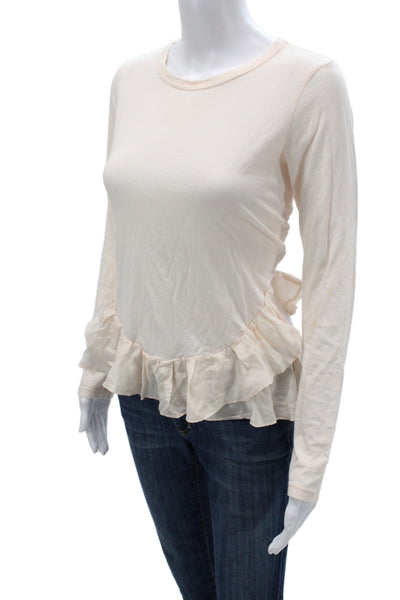 Clu Women Jersey Long Sleeve T-Shirt Beige Round Neck 50% Cotton Size XS