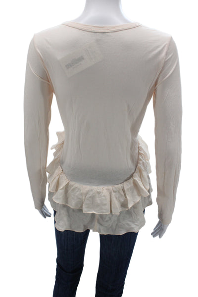 Clu Women Jersey Long Sleeve T-Shirt Beige Round Neck 50% Cotton Size XS
