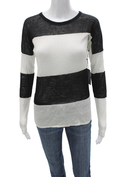 Intermix Women Pullover Striped Linen Crew Neck Long Sleeve Sweater Size XS