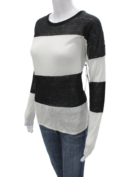 Intermix Women Pullover Striped Linen Crew Neck Long Sleeve Sweater Size XS