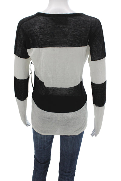 Intermix Women Pullover Striped Linen Crew Neck Long Sleeve Sweater Size XS