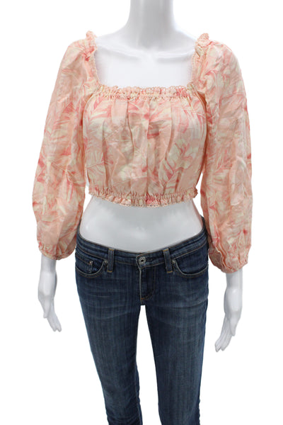 Show Me Your Mumu Women Pink Cropped Blouse Floral 3/4 Sleeve Size XS