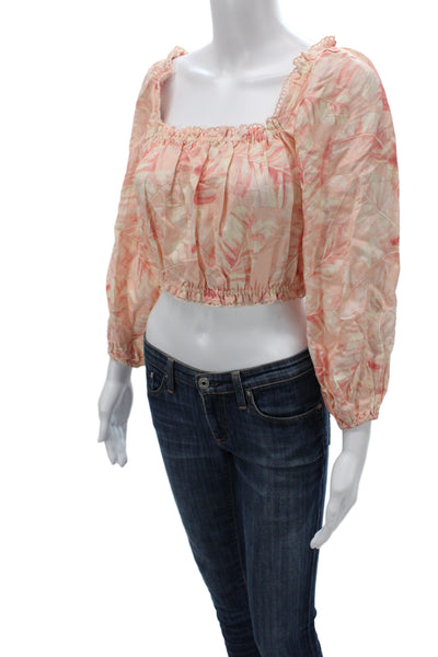 Show Me Your Mumu Women Pink Cropped Blouse Floral 3/4 Sleeve Size XS