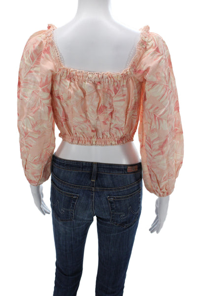 Show Me Your Mumu Women Pink Cropped Blouse Floral 3/4 Sleeve Size XS