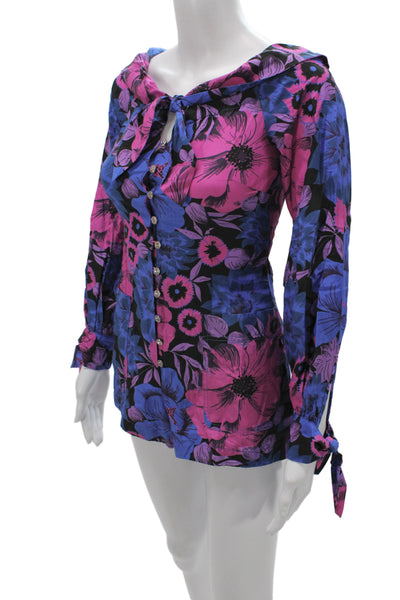 Alice McCall Womens Off Shoulder Floral Tunic Blue Long Sleeve Size 0