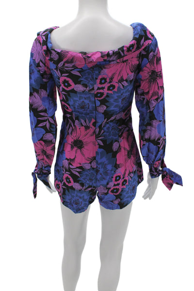 Alice McCall Womens Off Shoulder Floral Tunic Blue Long Sleeve Size 0