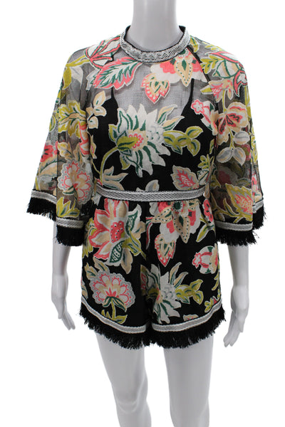Alice McCall Women Black Floral Playsuit High Neck 3/4 Sleeve Size 2