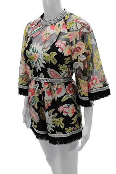 Alice McCall Women Black Floral Playsuit High Neck 3/4 Sleeve Size 2