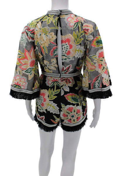 Alice McCall Women Black Floral Playsuit High Neck 3/4 Sleeve Size 2