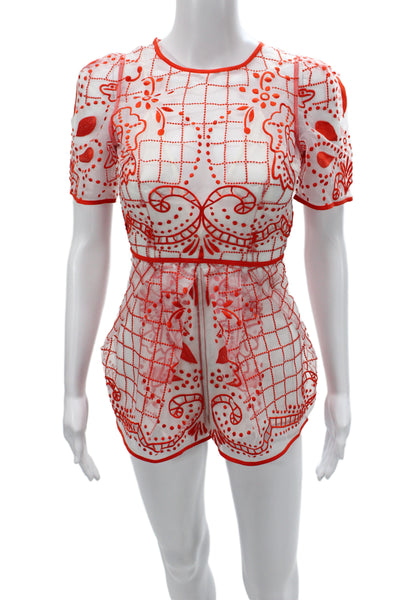 Alice McCall Womens Red Checked Playsuit Short Sleeve Zip Size 0