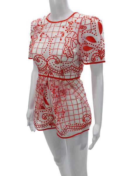 Alice McCall Womens Red Checked Playsuit Short Sleeve Zip Size 0
