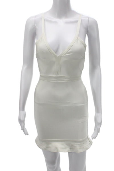 About Us Womens Bodycon Dress White Sleeveless V-Neck Zip Short Size 2XS