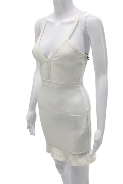 About Us Womens Bodycon Dress White Sleeveless V-Neck Zip Short Size 2XS