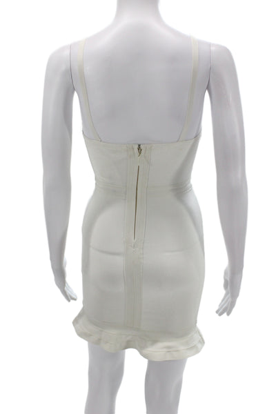 About Us Womens Bodycon Dress White Sleeveless V-Neck Zip Short Size 2XS