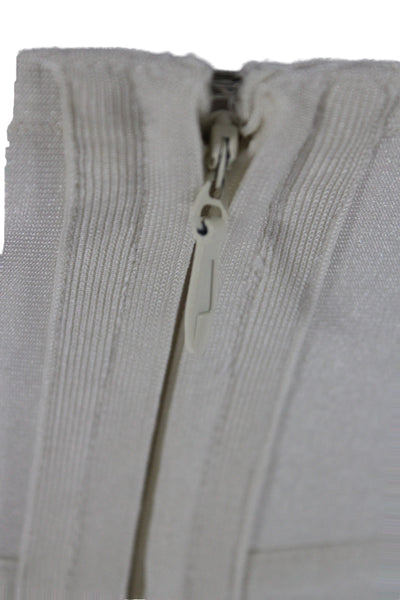 About Us Womens Bodycon Dress White Sleeveless V-Neck Zip Short Size 2XS