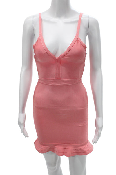 About Us Womens Bodycon Dress Pink Sleeveless V Neck Short Zip Size 2XS