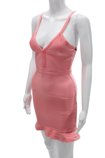 About Us Womens Bodycon Dress Pink Sleeveless V Neck Short Zip Size 2XS