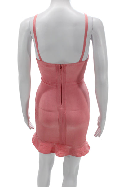 About Us Womens Bodycon Dress Pink Sleeveless V Neck Short Zip Size 2XS