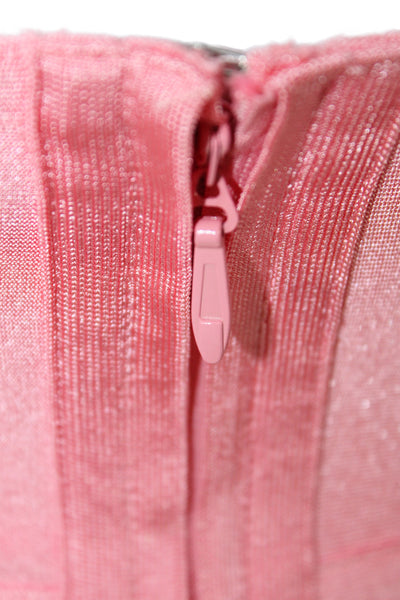 About Us Womens Bodycon Dress Pink Sleeveless V Neck Short Zip Size 2XS