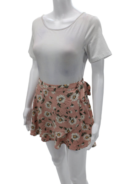 Show Me Your Mumu Women Mini Floral Skort Pink Tie Waist Size XS