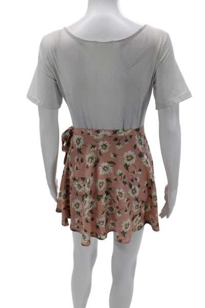 Show Me Your Mumu Women Mini Floral Skort Pink Tie Waist Size XS
