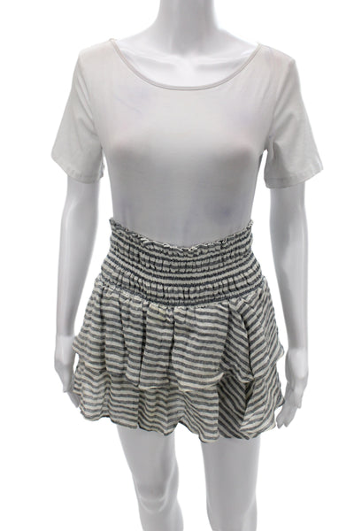 Apiece Apart Womens Mini Skirt Gray Striped Linen Pull-On Summer Size 0